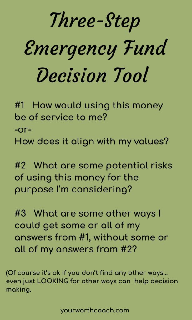 green background infographic with three steps to knowing when to use your emergency fund